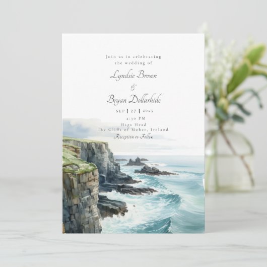 Ierland Cliffs of Moher Wedding Invitation Kaart (Staand voorkant)