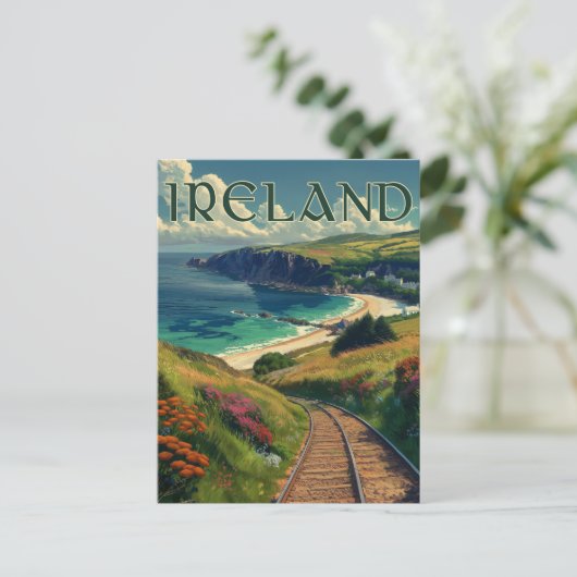 Ierland Coastline Vintage Travel Briefkaart (Staand voorkant)