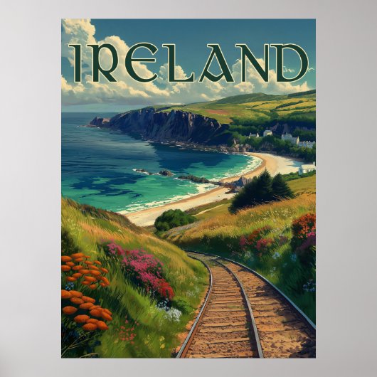 Ierland Coastline Vintage Travel Poster (Voorkant)