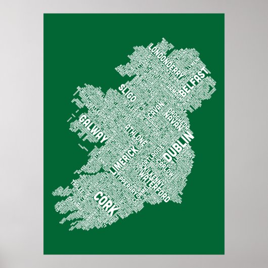 Ierland Eire City Text map Poster (Voorkant)