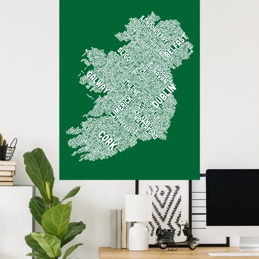 Ierland Eire City Text map Poster (Thuiskantoor)