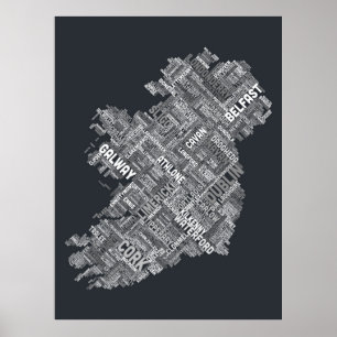 Ierland Eire City Text map Poster