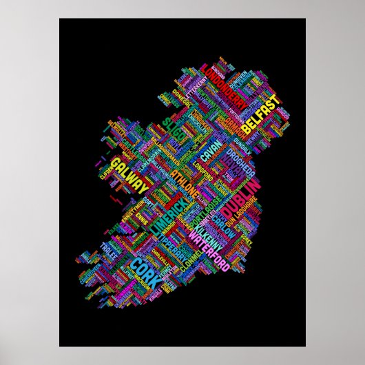 Ierland Eire City Text map Poster (Voorkant)