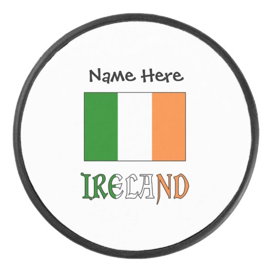 Ierland en de Ierse vlag met Jouw naam Hockey Puck (Voorkant)
