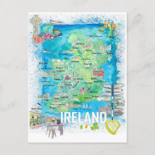 Ierland geïllustreerde reiskaart briefkaart