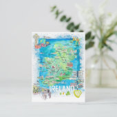 Ierland geïllustreerde reiskaart briefkaart (Staand voorkant)