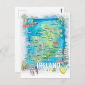 Ierland geïllustreerde reiskaart briefkaart (Voorkant / Achterkant)