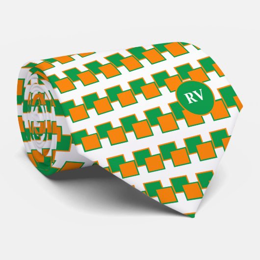 Ierland groen wit Sinaasappel patroon monogram Stropdas (Opgerold)