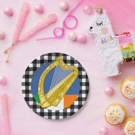 Ierland Harp bord, buffelplaid & Irish Flag Papieren Bordje (Feest)