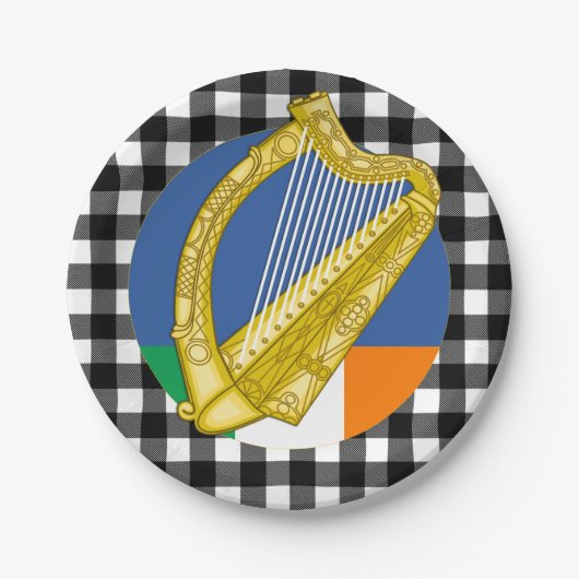 Ierland Harp bord, buffelplaid & Irish Flag Papieren Bordje (Voorkant)