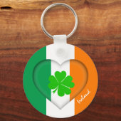 Ierland & Irish Heart, Flag geluksklaver/shamrock Sleutelhanger (Voorkant)