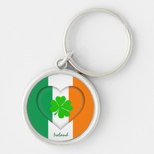 Ierland & Irish Heart, Flag geluksklaver/shamrock Sleutelhanger (Voorkant)