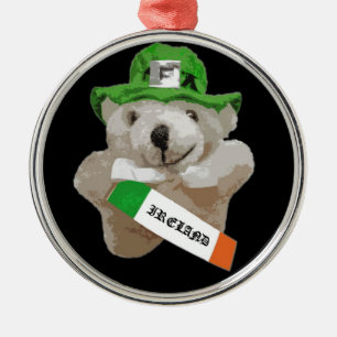 Ierland, Irish Leprechaun Teddy Bear, Black Metalen Ornament