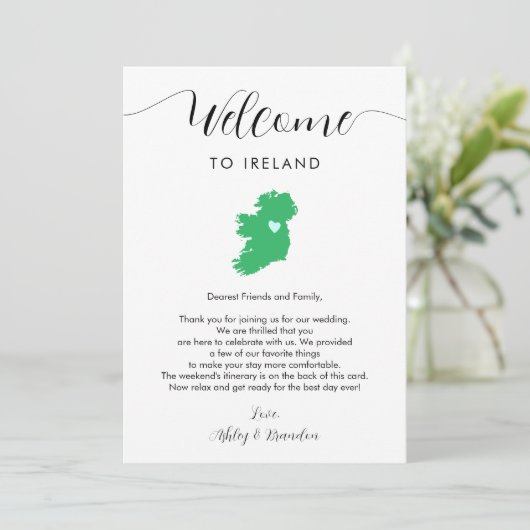 Ierland Kaart Bruiloft Welkomstbrief Route (Staand voorkant)