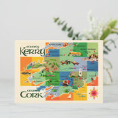 Ierland Kaart van Kerry & Cork 5x7 Grote Postkaart (Staand voorkant)