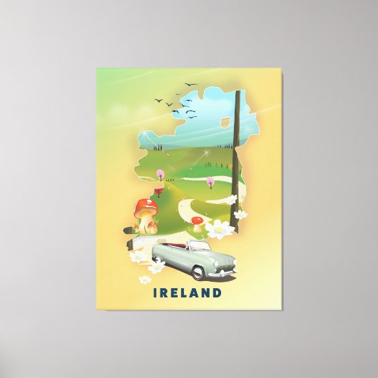 Ierland kaart vintage reisposter canvas afdruk (Voorkant)