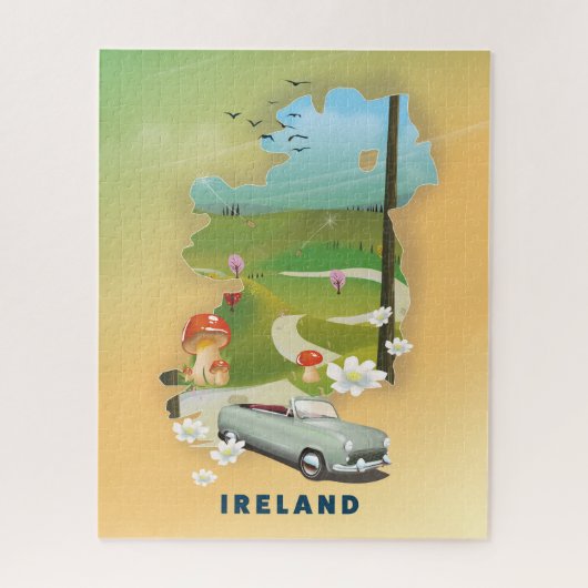 Ierland kaart vintage reisposter legpuzzel (Verticaal)