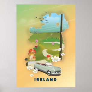 Ierland kaart vintage reisposter poster