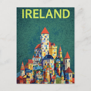 Ierland Kasteel Kleurrijk Retro Reis Briefkaart