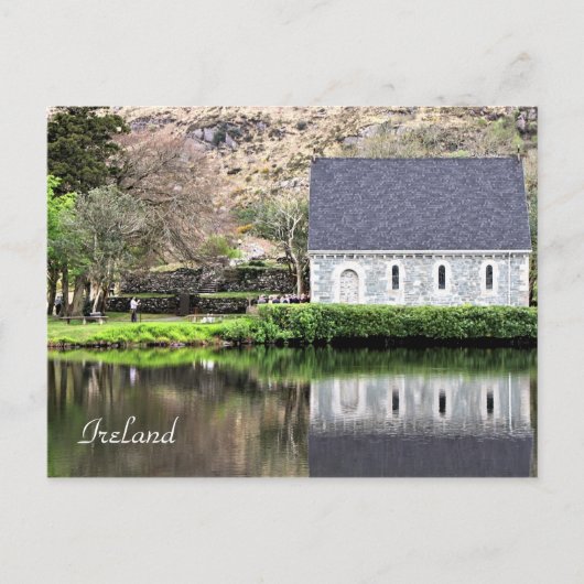 Ierland, kerk, stenen muur, meer, fotografie briefkaart (Voorkant)