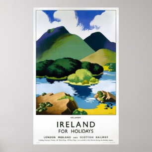 Ierland Killarney Vintage Travel Poster teruggezet