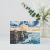 Ierland Kliffen van Moher Oude Reisposter Briefkaart (Staand voorkant)