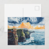 Ierland Kliffen van Moher Oude Reisposter Briefkaart (Voorkant / Achterkant)