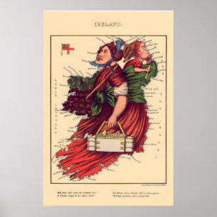 Ierland Komische Kaart Vintage Lithograaf860s Poster