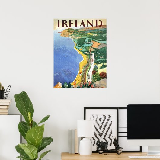 Ierland, kustlijn, oud poster (Thuiskantoor)