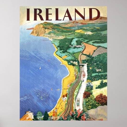 Ierland, kustlijn, vintage reisposter poster (Voorkant)