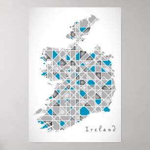 Ierland Map Crystal Diamond Style Artwork Poster