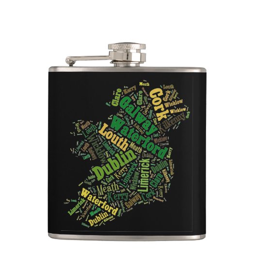 Ierland Map Word Art Flask Heupfles (Voorkant)