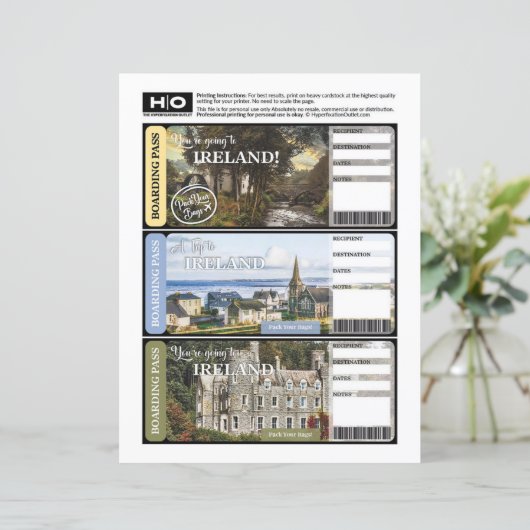 Ierland Mock Ticket voor Reizen en Evenementen (Staand voorkant)