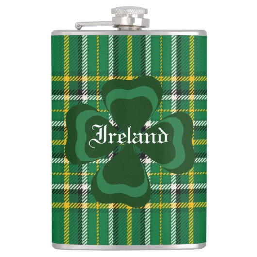 Ierland Nationale Tartan, Shamrock Pas naam aan Heupfles (Voorkant)