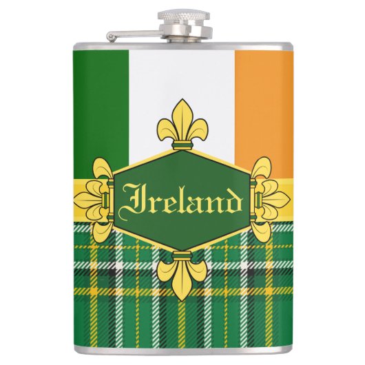 Ierland Nationale Tartan, vlag, Aanpassen met naam Heupfles (Voorkant)