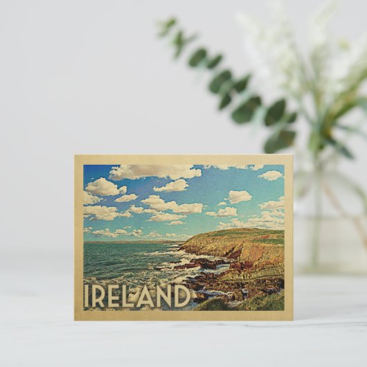 Ierland Ocean Cliffs Vintage Travel Briefkaart (Staand voorkant)