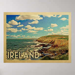 Ierland Ocean Cliffs Vintage Travel Poster