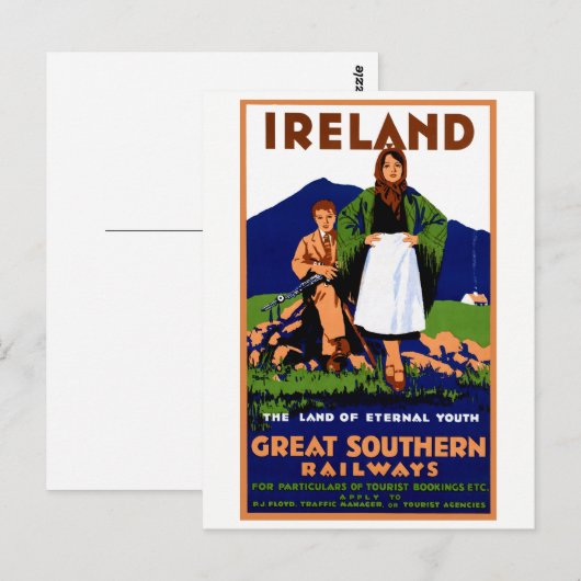Ierland Poster herstelde Vintage Travel Briefkaart (Voorkant / Achterkant)