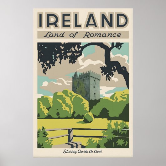 Ierland Reisposter Blarney Castle Vintage Kunst Poster (Voorkant)