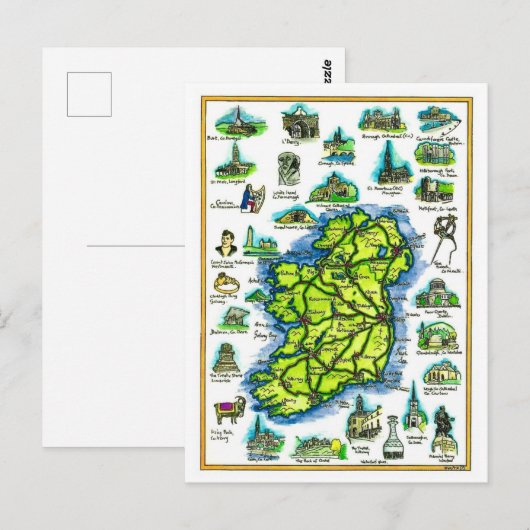 Ierland Retro Kaart Ansichtkaart (Voorkant / Achterkant)
