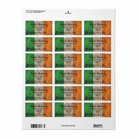Ierland rustieke vlag retour adres labels (Full Sheet)
