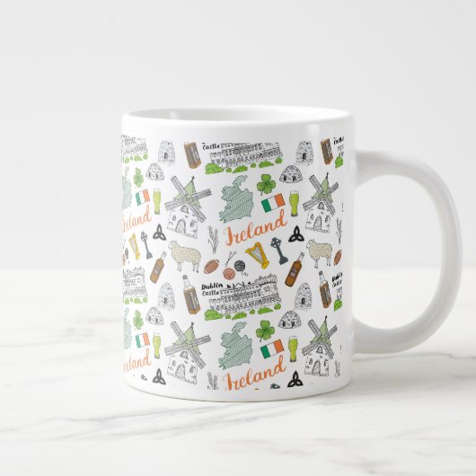 Ierland Schets Doodle Patroon Grote Koffiekop (Rechts)