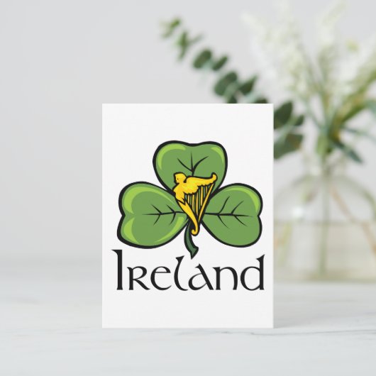 Ierland Shamrock en Harp Briefkaart (Staand voorkant)
