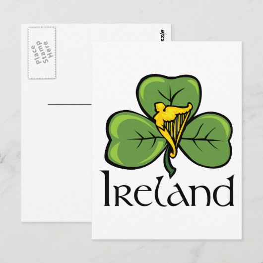 Ierland Shamrock en Harp Briefkaart (Voorkant / Achterkant)