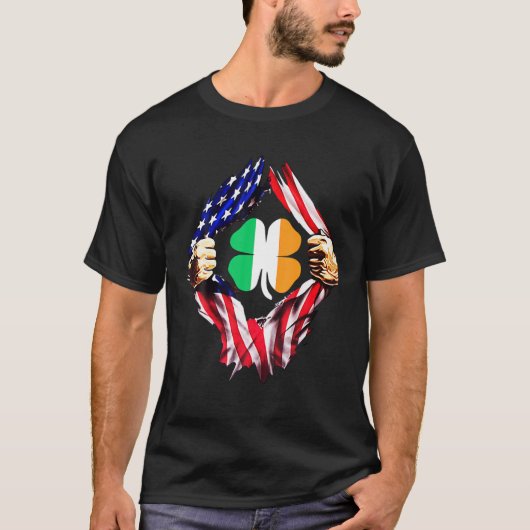 Ierland Shamrock Irish Shamrock Flag bij VS-vlag T-shirt (Voorkant)