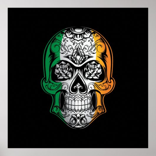 Ierland Skull en Rozen vlag Poster (Voorkant)