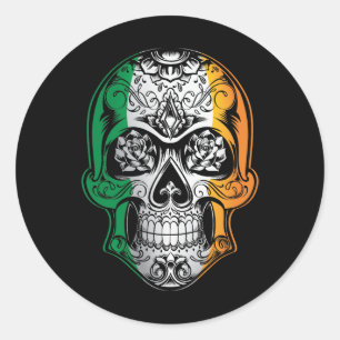 Ierland Skull en Rozen vlag Ronde Sticker