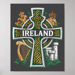 Ierland St Patrick Dag Keltisch Kruis Groen Vieren Poster
