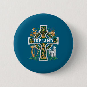 Ierland St Patrick Dag Keltisch Kruis Groen Vieren Ronde Button 5,7 Cm