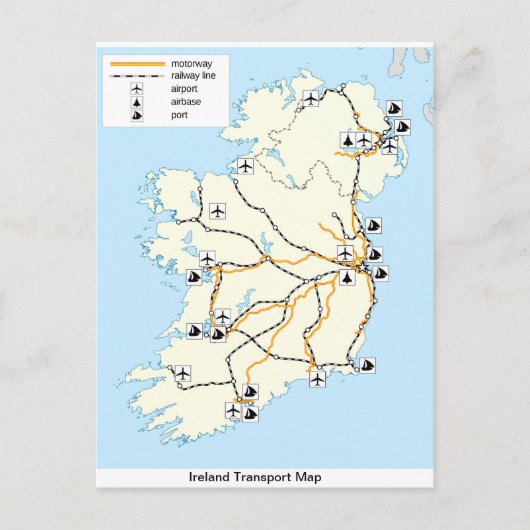 Ierland Transport Map, Iers briefkaart. Briefkaart (Voorkant)